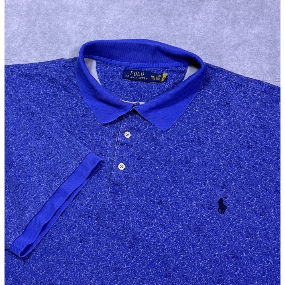 Polo Ralph Lauren Polo Shirt Mens 2XLT Tall Blue Geometric Floral Stretch Modern